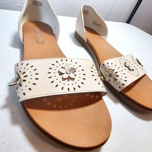 Andiamo Sandals Slip-on Flats Cream Floral Beachy Summer BOHO Women's Size 10